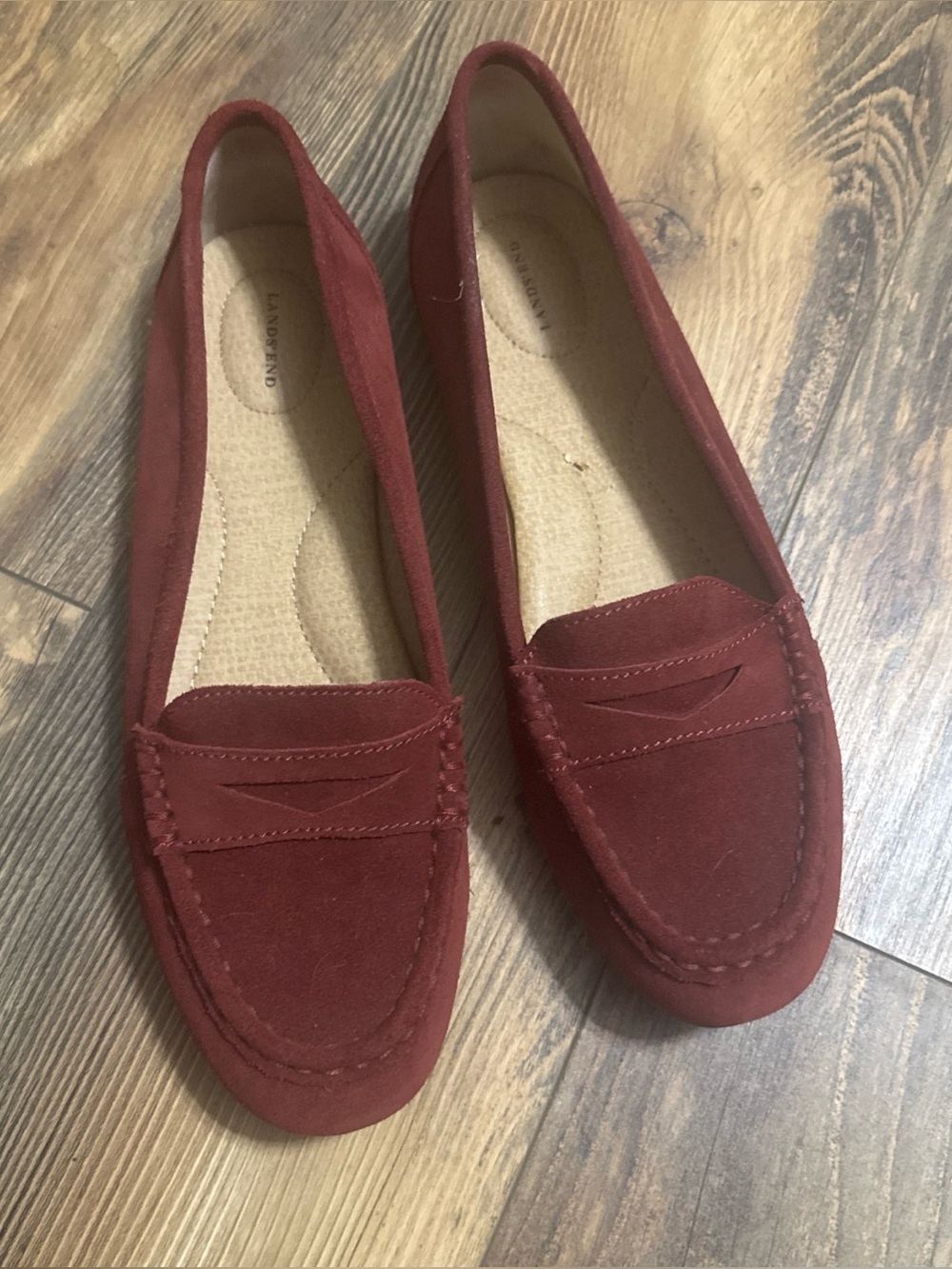 Lands End Red Burgundy Suede Penny Loafers size 11